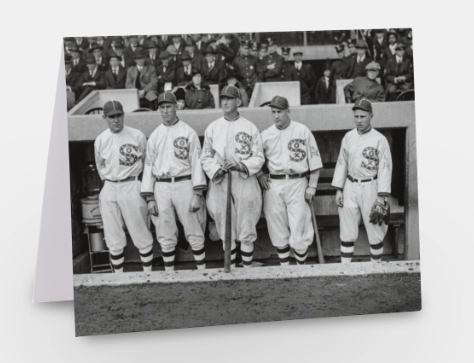 Shoeless Joe Jackson and the other White Sox outfielders gather before a 1917 World Series game